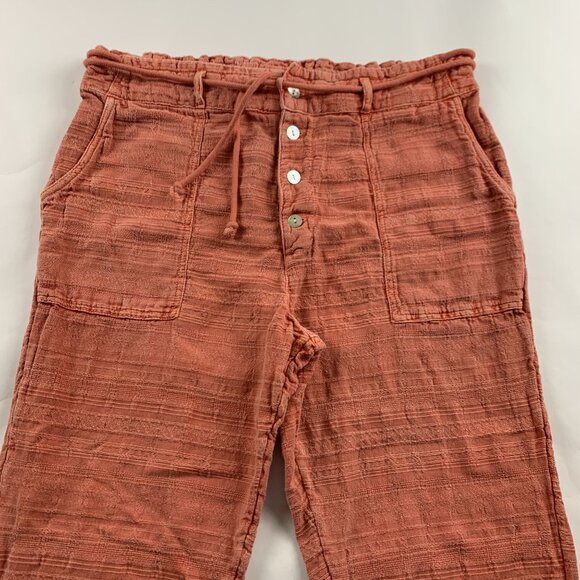 Sundance Washed Coral Textured Cotton Relaxed Leg Pants L - Picture 2 of 6